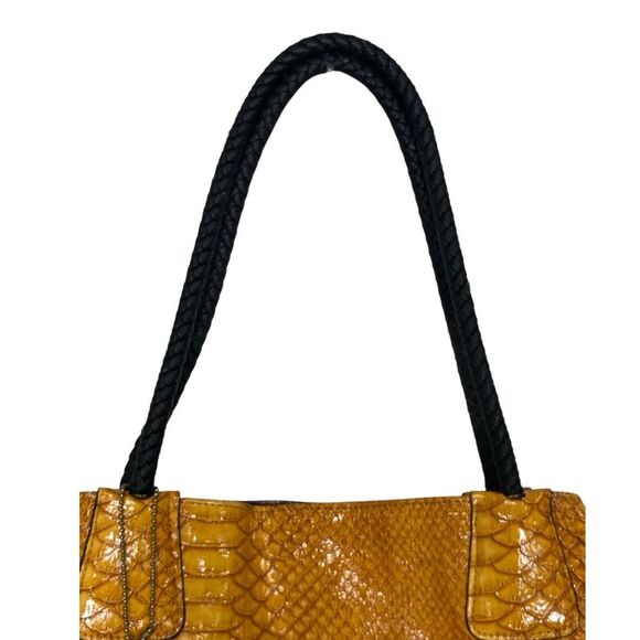 Big Buddha | Large Yellow Braided Handles Satchel Purse Bag - Picture 3 of 11